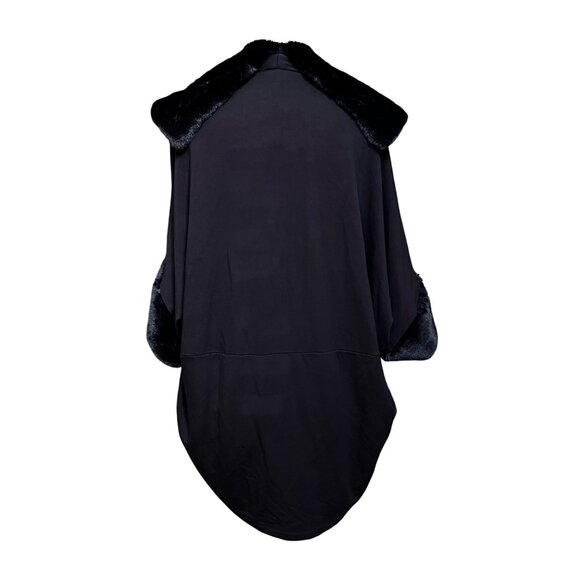 Capote Black Knit Faux Fur Collar Cuff Jersey Lightweight Coat Maximalist Medium - Picture 5 of 10
